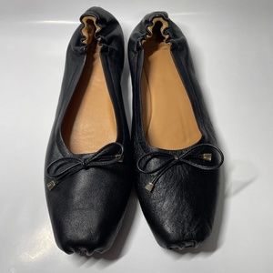 NWOB Aquatalia Black Leather Ballerina Flat Size 10M Square Toe Made in Italy